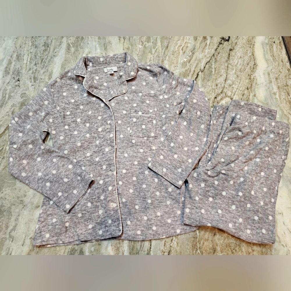 Nicole Miller New York Pajama Set Gray Polka Dot Women’s Medium Lounge Sleepwear